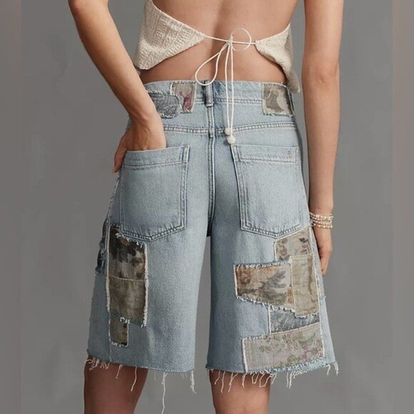 NWT Size 27-The Adi Patchwork Relaxed Cotton Bermuda Shorts Pilcro (NWT US$118) - Picture 3 of 16